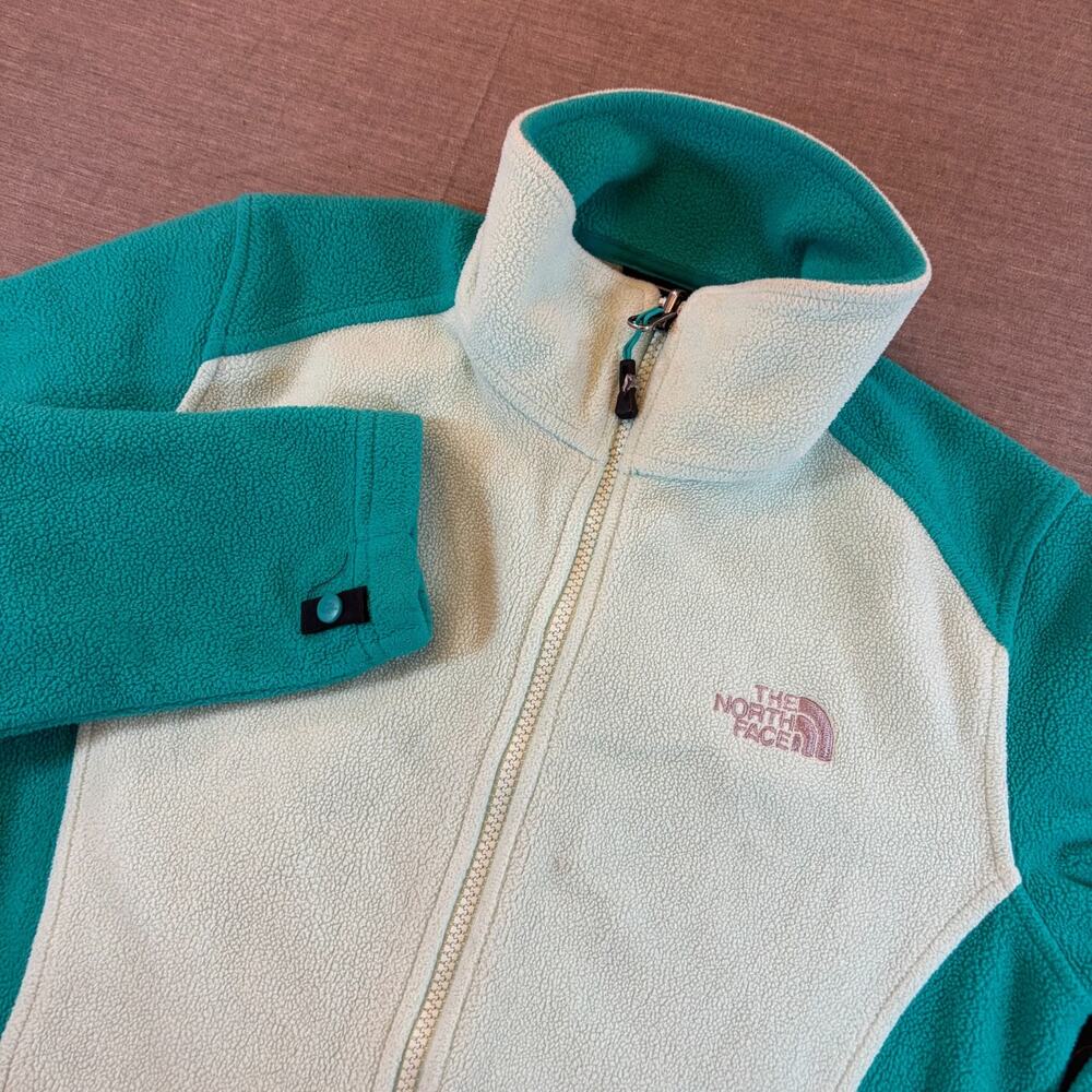 The North Face Fleece Jacket Sz S Green White Full Zip Outdoor Performance